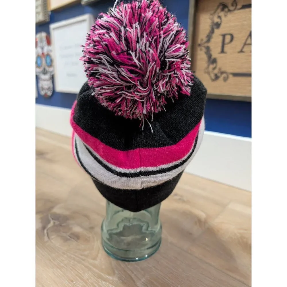 New York Pink Navy Pom Pom Beanie Hat Women’s Winter Knit Cap READ